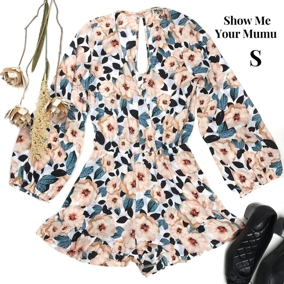 New Show Me Your Mumu Green Pink Floral Romper Sz S - Picture 1 of 14